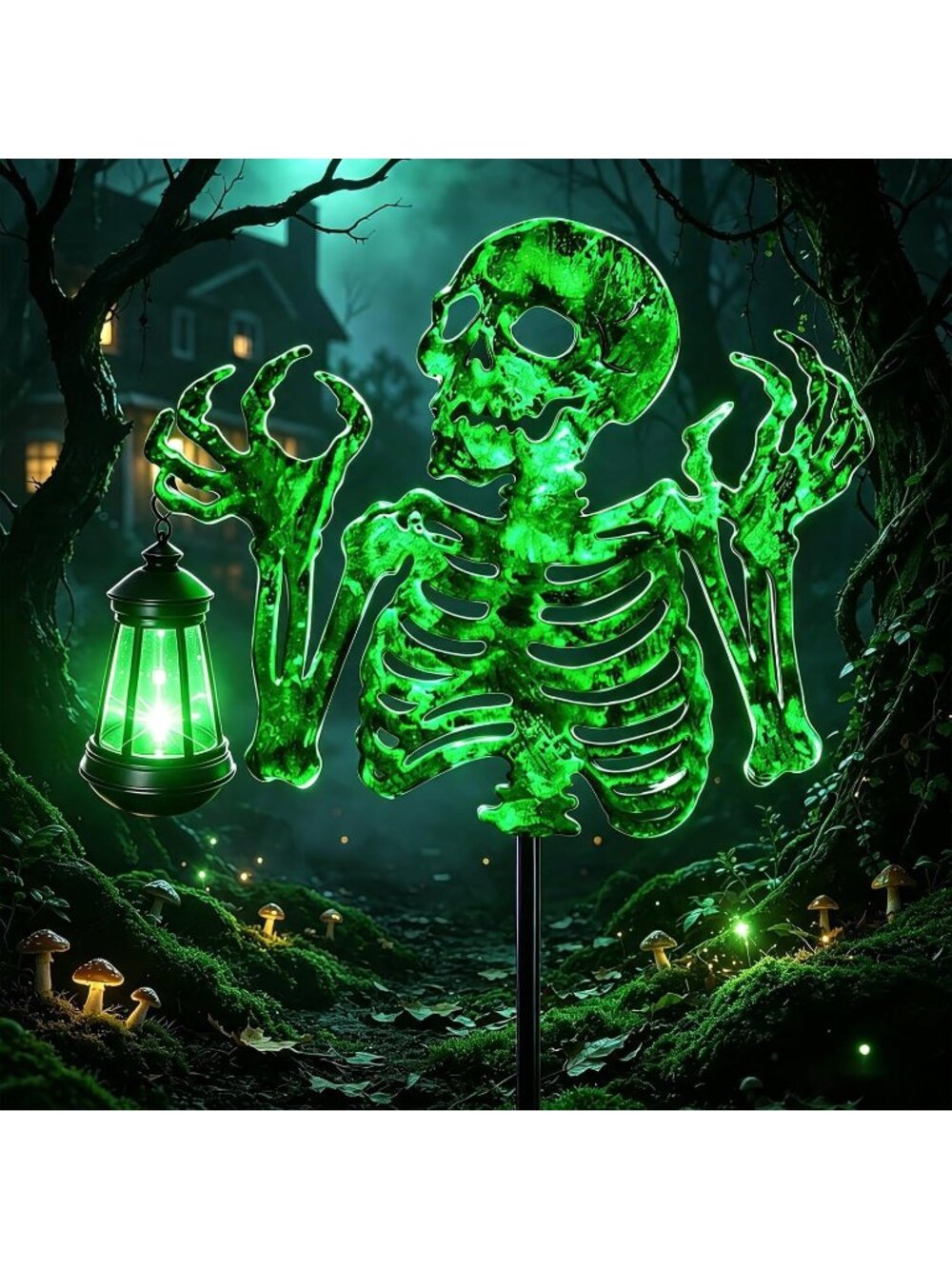 Halloween Skeleton Lantern Decor Glow in The Dark Iron Skull With Fluorescent